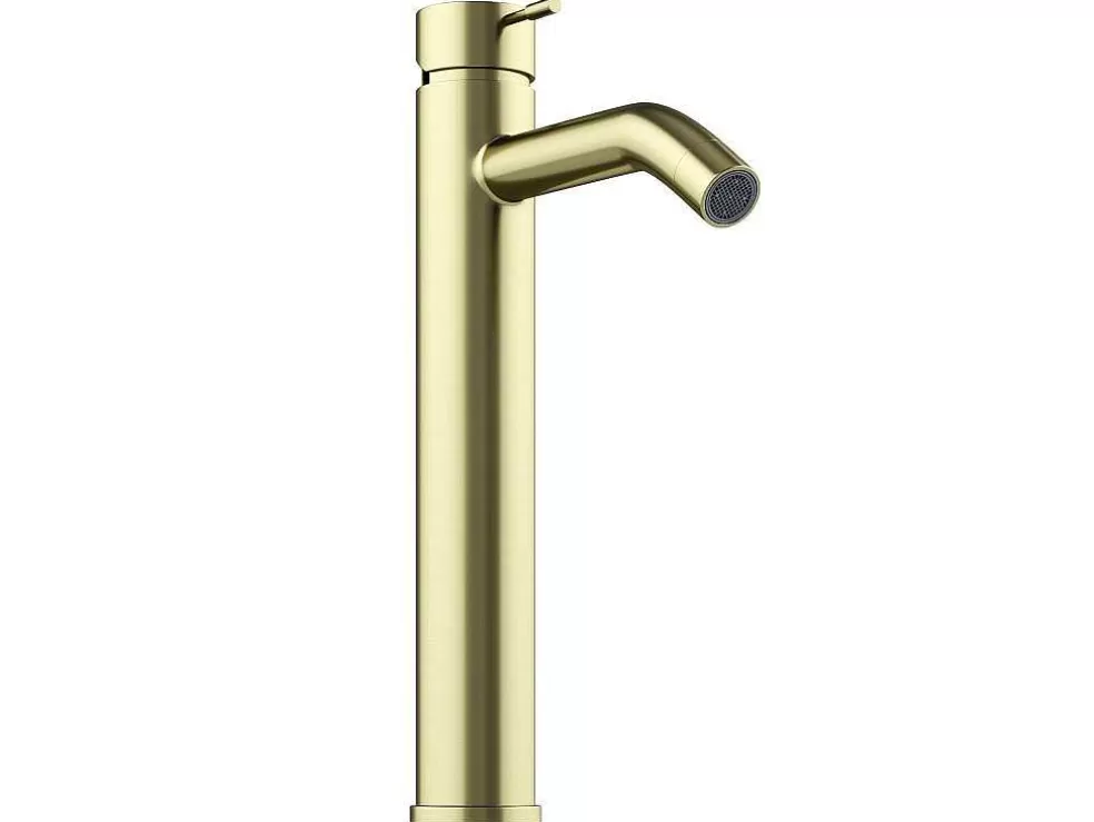 Shower & Design Torneira Misturadora Mecanica Sobrelevada Com Extremidade Arredondada, Dourada Acabamento Acetinado - Arlanza* Torneira