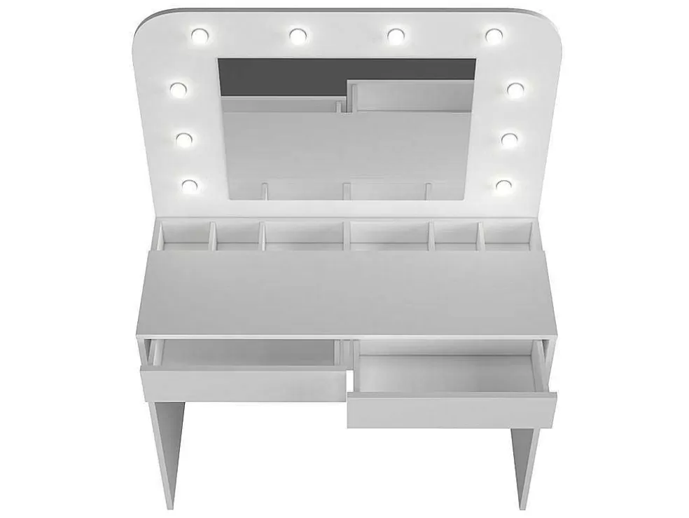 Vente-unique Toucador Com Espelho, Leds E Espacos De Arrumação Cor Branco - Josephine* Toucador