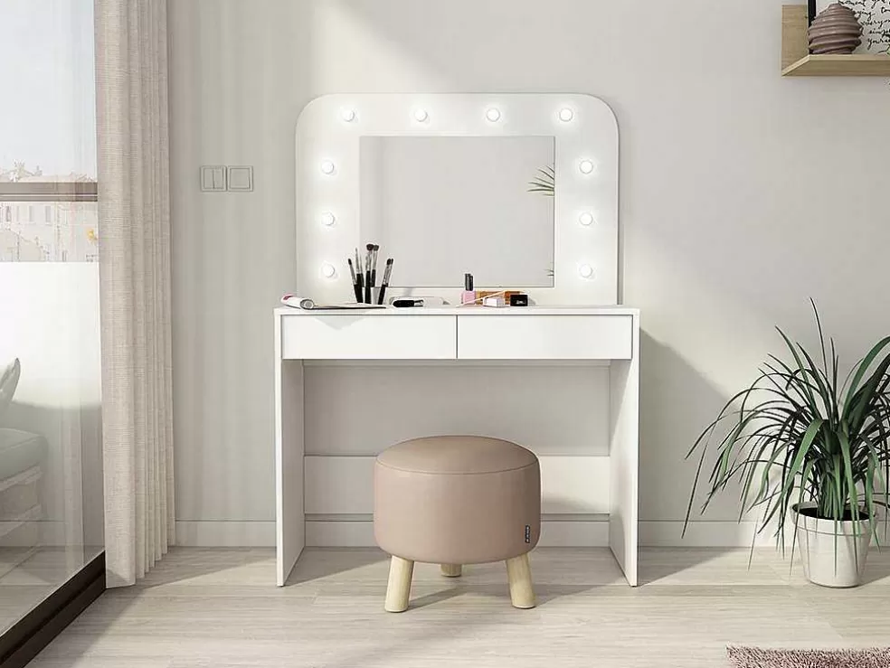 Vente-unique Toucador Com Espelho, Leds E Espacos De Arrumação Cor Branco - Josephine* Toucador