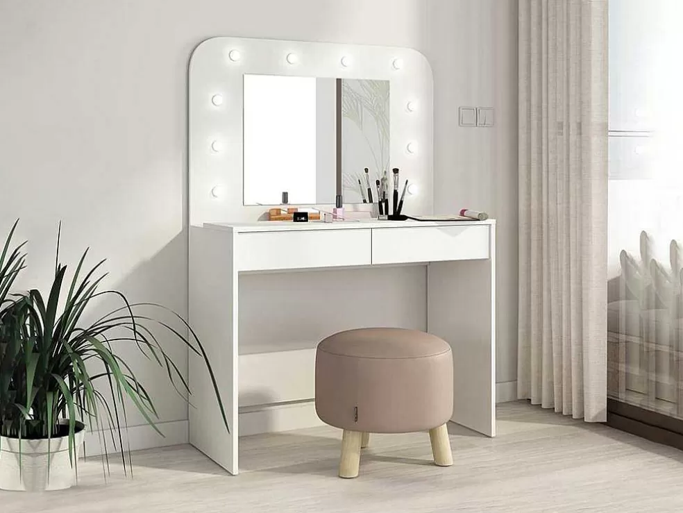 Vente-unique Toucador Com Espelho, Leds E Espacos De Arrumação Cor Branco - Josephine* Toucador