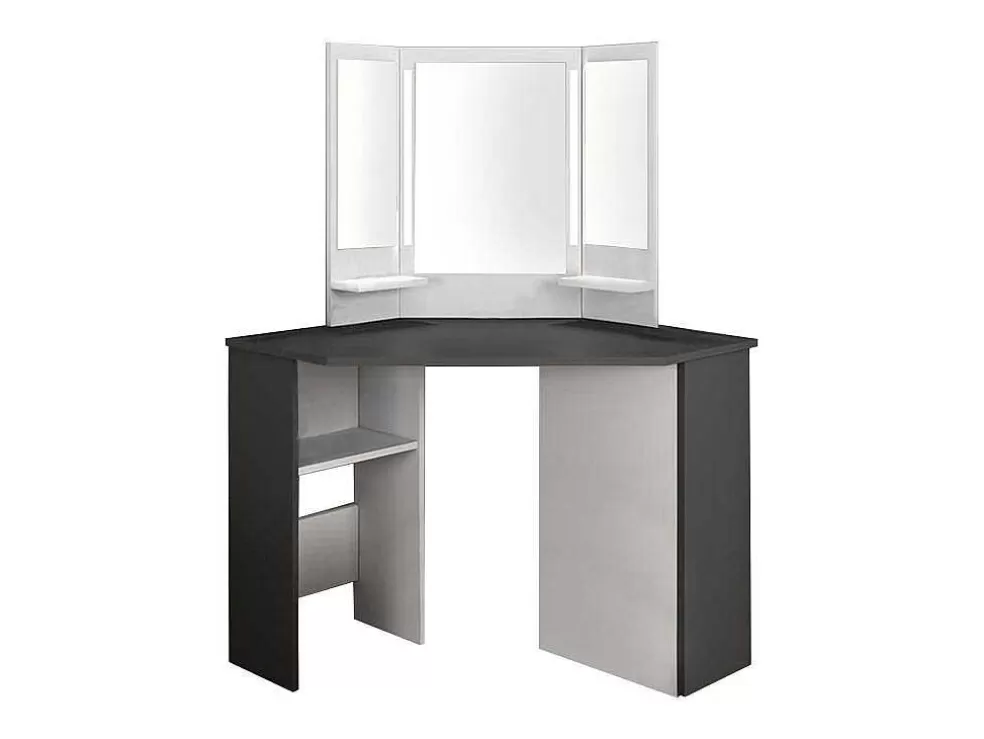 Vente-unique Toucador De Canto - Espelho Com Leds E Arrumação - Branco E Cinza - Charlene* Toucador