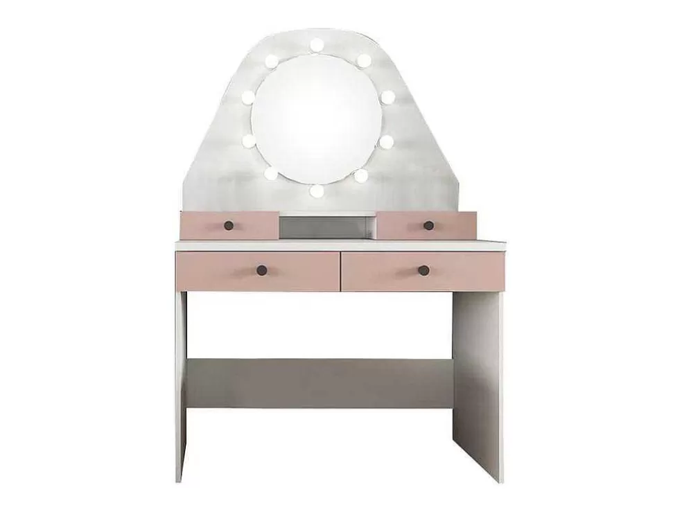 Vente-unique Toucador Gabriela - Espelho Com Leds E Arrumação - Branco E Rosa* Toucador