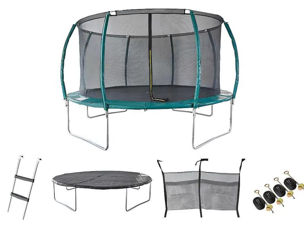 Vente-unique Trampolim Com Rede De Protecao Interior, Escada, Cobertura E Kit De Ancoragem De D. 427 Cm - Wallaby* Jogo De Exterior