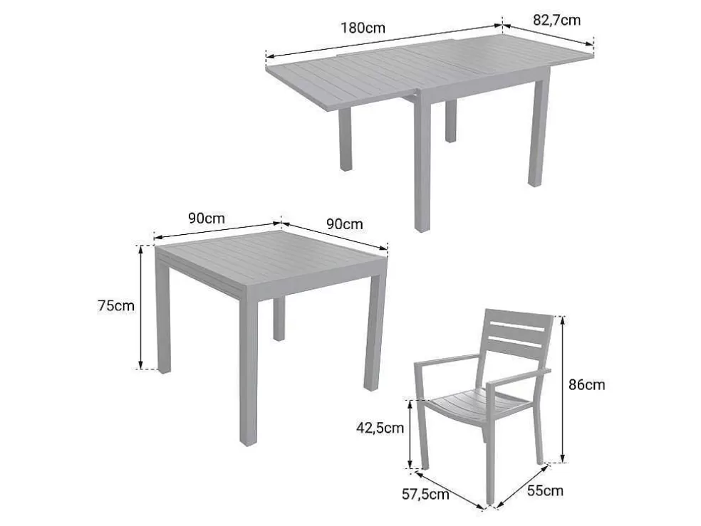 Happy Garden Venezia Conjunto De Mobiliário De Jardim Extensivel 90/180 Em Aluminio Antracite - 8 Lugares* Conjunto Mesa E Cadeiras De Jardim