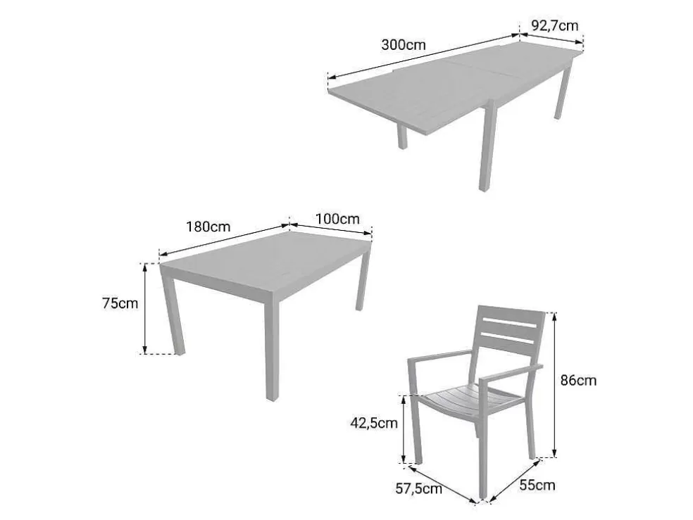 Happy Garden Venezia Conjunto De Moveis De Jardim De Aluminio Extensivel 180/300 - Branco* Conjunto Mesa E Cadeiras De Jardim