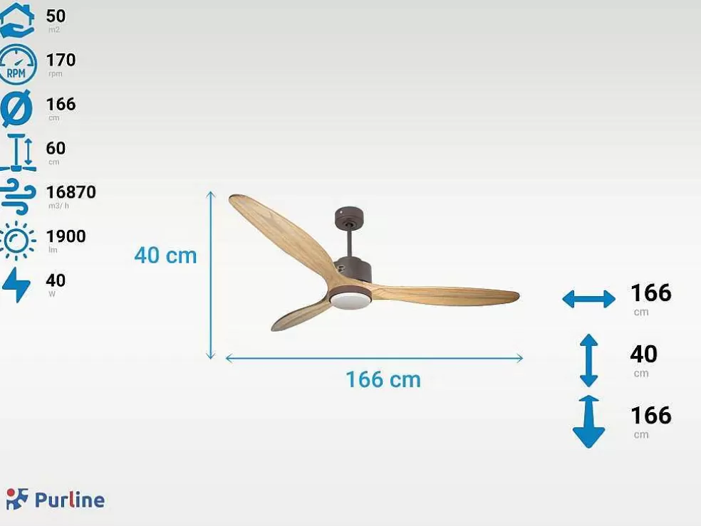 Purline Ventilador De Tecto O166 Cm Com Hipersilencio Wifi Reversivel* Ventilador