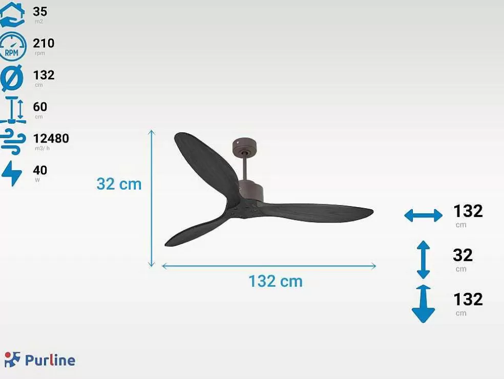 Purline Ventilador De Tecto O132 Cm Com Wifi Reversivel Hypersilence* Ventilador