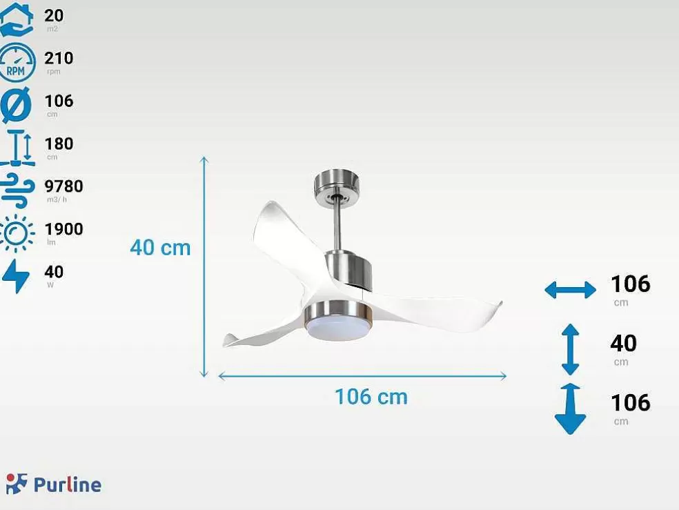 Purline Ventilador De Tecto Reversivel Termostato Regulavel Termostato Regulavel Wifi Motor Dc Tectos Inclinados 2/3 Laminas Memória Hypersilence* Ventilador