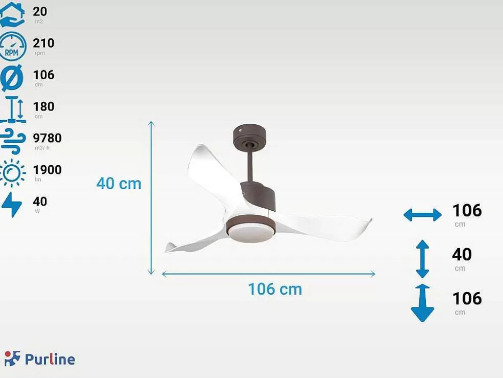 Purline Ventilador De Tecto Reversivel Termostato Regulavel Termostato Regulavel Wifi Motor Dc Tectos Inclinados 2/3 Laminas Memória Hypersilence* Ventilador