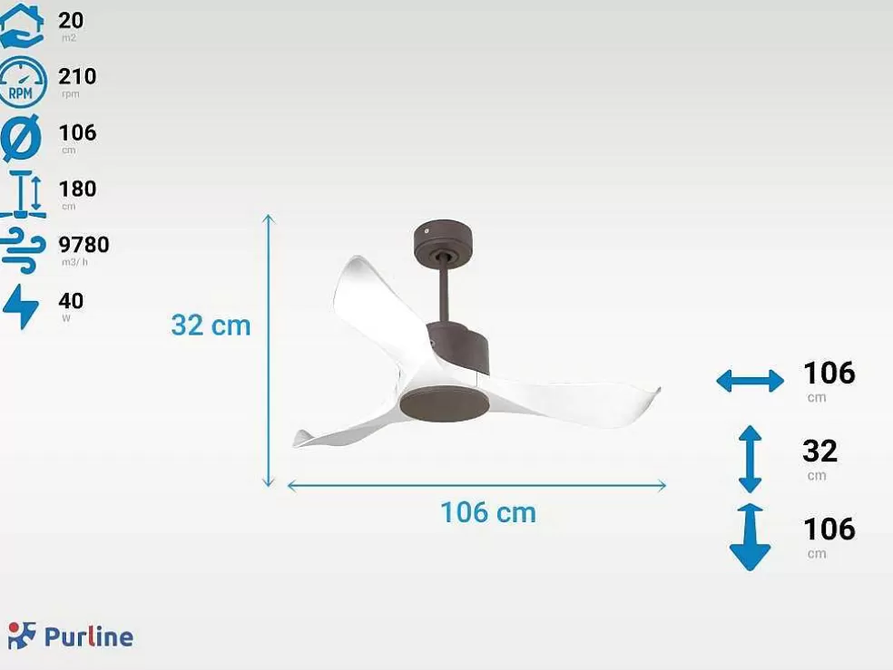 Purline Ventilador De Tecto Reversivel Termostato Regulavel Termostato Regulavel Wifi Motor Dc Tectos Inclinados 2/3 Laminas Memória Hypersilence* Ventilador
