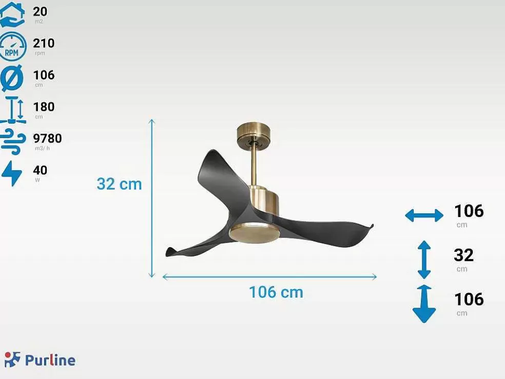 Purline Ventilador De Tecto Reversivel Termostato Regulavel Termostato Wifi Motor Dc Tectos Inclinados Controlo Remoto Adaptador De Luz De Tres Tons 2/3 Laminas Memória Hipersilenciosa* Ventilador