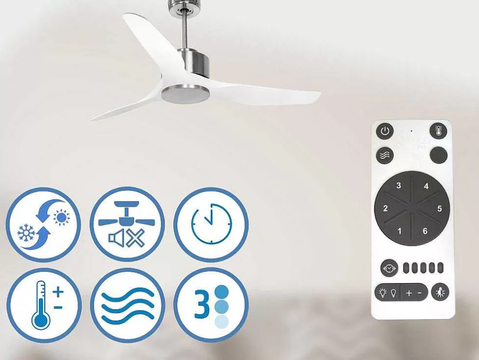 Purline Ventilador De Tecto Reversivel Termostato Regulavel Termostato Wifi Motor Dc Tectos Inclinados Controlo Remoto Adaptador De Luz De Tres Tons 2/3 Laminas Memória Hipersilenciosa* Ventilador