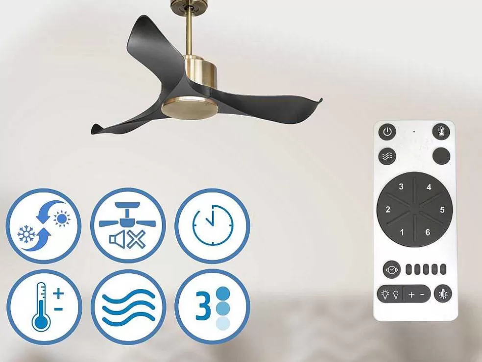 Purline Ventilador De Tecto Reversivel Termostato Regulavel Termostato Wifi Motor Dc Tectos Inclinados Controlo Remoto Adaptador De Luz De Tres Tons 2/3 Laminas Memória Hipersilenciosa* Ventilador