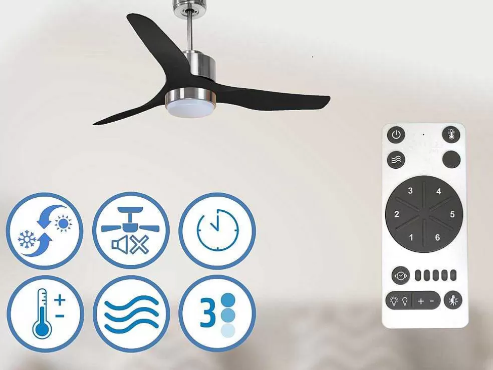 Purline Ventilador De Tecto Reversivel Termostato Regulavel Termostato Wifi Motor Dc Tectos Inclinados Controlo Remoto Adaptador De Luz De Tres Tons 2/3 Laminas Memória Hipersilenciosa* Ventilador