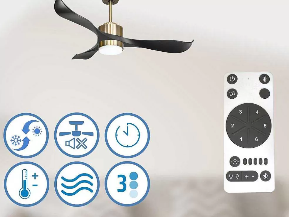 Purline Ventilador De Tecto Reversivel Termostato Regulavel Termostato Wifi Motor Dc Tectos Inclinados Controlo Remoto Adaptador De Luz De Tres Tons 2/3 Laminas Memória Hipersilenciosa* Ventilador