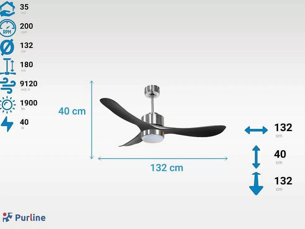 Purline Ventilador De Tecto Reversivel Termostato Regulavel Termostato Wifi Motor Dc Tectos Inclinados Controlo Remoto Luz De Tres Tons Memória Hipersilenciosa* Ventilador