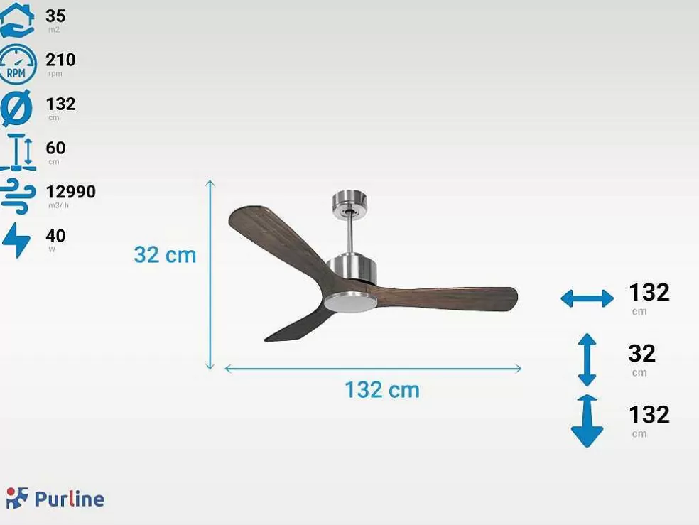 Purline Ventilador De Tecto Reversivel Termostato Regulavel Termostato Wifi Motor Dc Tectos Inclinados Controlo Remoto Luz De Tres Tons Memória Hipersilenciosa* Ventilador