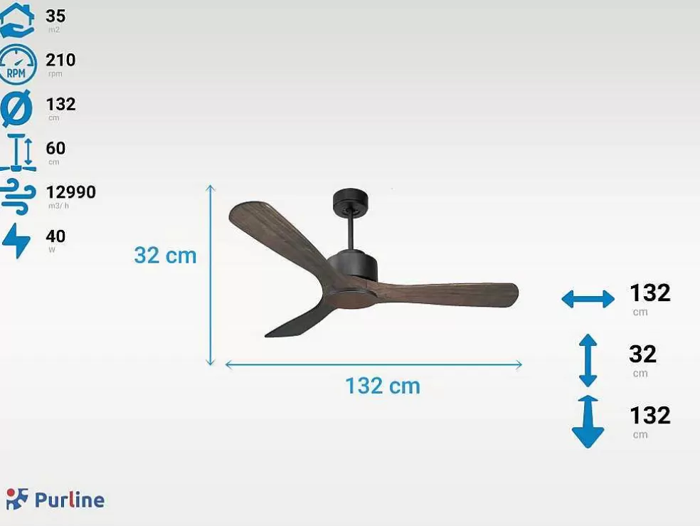 Purline Ventilador De Tecto Reversivel Termostato Regulavel Termostato Wifi Motor Dc Tectos Inclinados Controlo Remoto Luz De Tres Tons Memória Hipersilenciosa* Ventilador