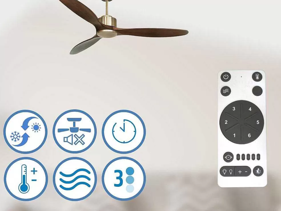 Purline Ventilador De Tecto Reversivel Termostato Regulavel Termostato Wifi Motor Dc Tectos Inclinados Controlo Remoto Luz De Tres Tons Memória Hipersilenciosa* Ventilador