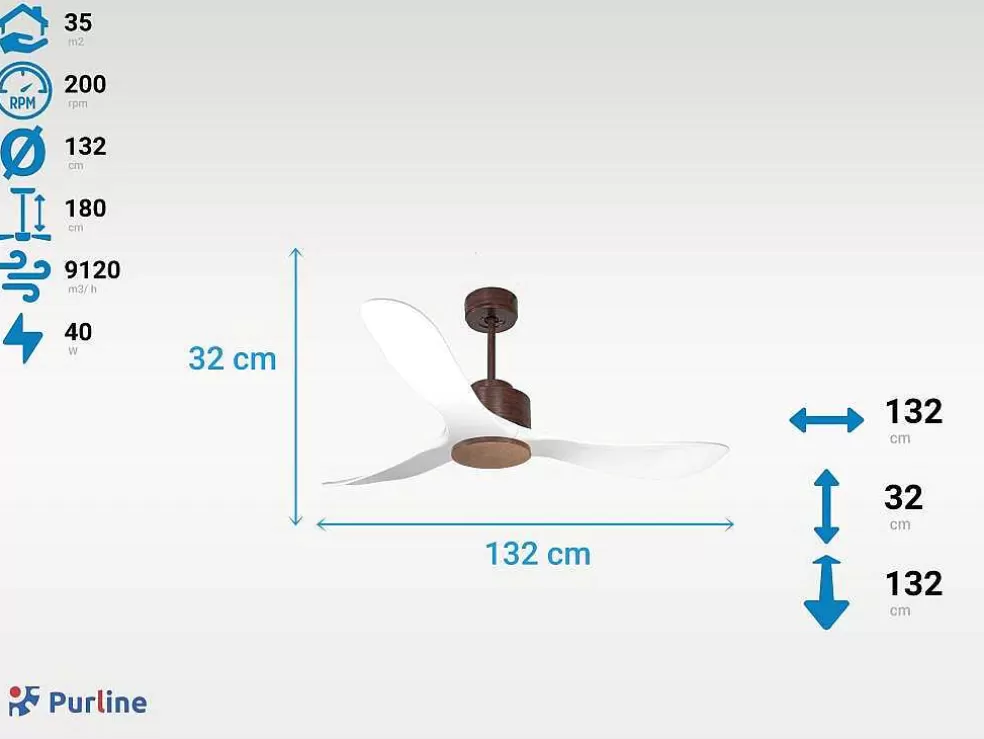 Purline Ventilador De Tecto Reversivel Termostato Regulavel Termostato Wifi Motor Dc Tectos Inclinados Controlo Remoto Luz De Tres Tons Memória Hipersilenciosa* Ventilador