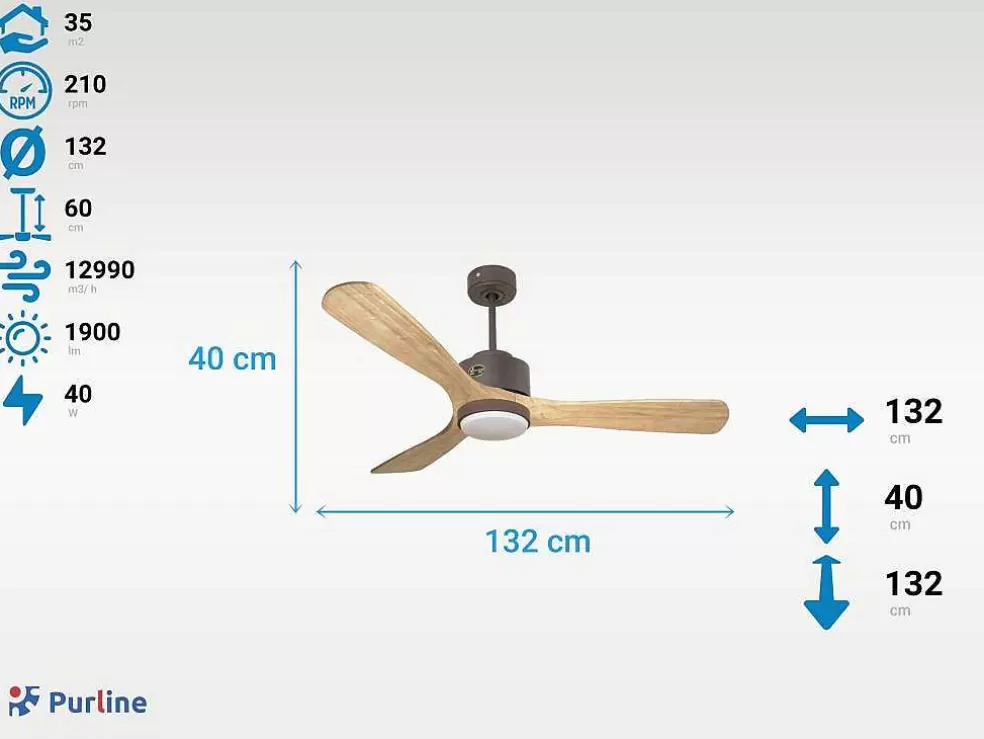 Purline Ventilador De Tecto Reversivel Termostato Regulavel Termostato Wifi Motor Dc Tectos Inclinados Controlo Remoto Luz De Tres Tons Memória Hipersilenciosa* Ventilador