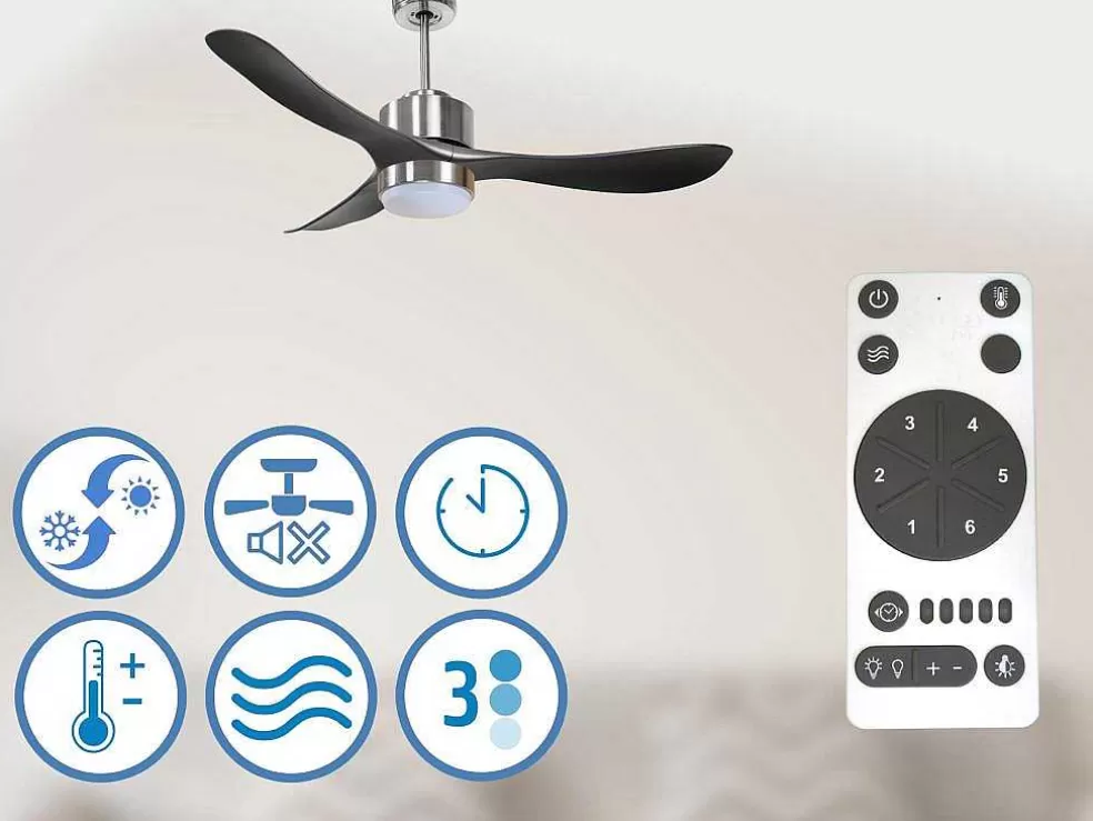 Purline Ventilador De Tecto Reversivel Termostato Regulavel Termostato Wifi Motor Dc Tectos Inclinados Controlo Remoto Luz De Tres Tons Memória Hipersilenciosa* Ventilador