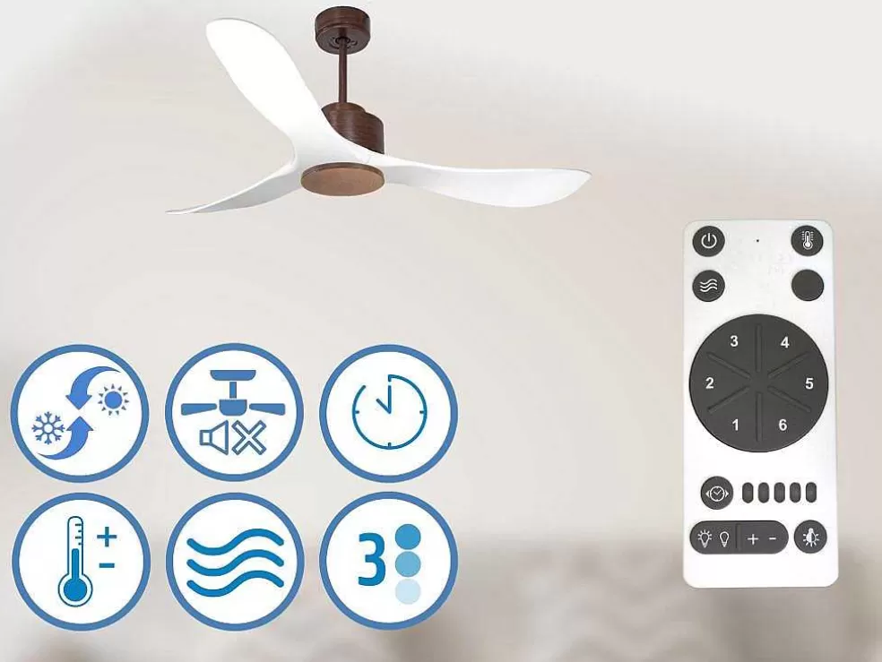 Purline Ventilador De Tecto Reversivel Termostato Regulavel Termostato Wifi Motor Dc Tectos Inclinados Controlo Remoto Luz De Tres Tons Memória Hipersilenciosa* Ventilador