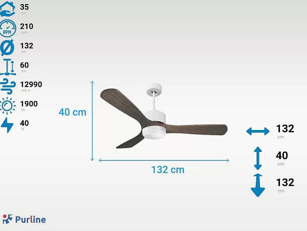 Purline Ventilador De Tecto Reversivel Termostato Regulavel Termostato Wifi Motor Dc Tectos Inclinados Controlo Remoto Luz De Tres Tons Memória Hipersilenciosa* Ventilador