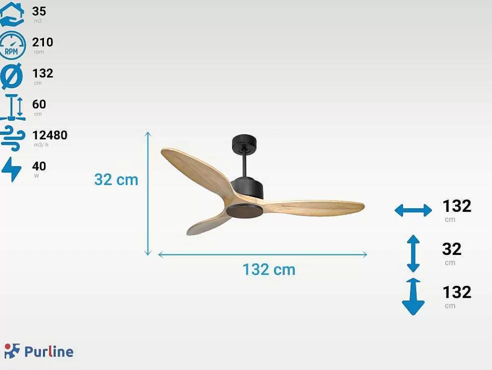 Purline Ventilador De Tecto Reversivel Termostato Regulavel Termostato Wifi Motor Dc Tectos Inclinados Controlo Remoto Luz De Tres Tons Memória Hipersilenciosa* Ventilador