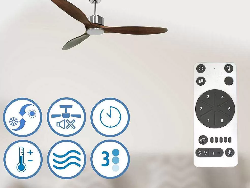 Purline Ventilador De Tecto Reversivel Termostato Regulavel Termostato Wifi Motor Dc Tectos Inclinados Controlo Remoto Luz De Tres Tons Memória Hipersilenciosa* Ventilador