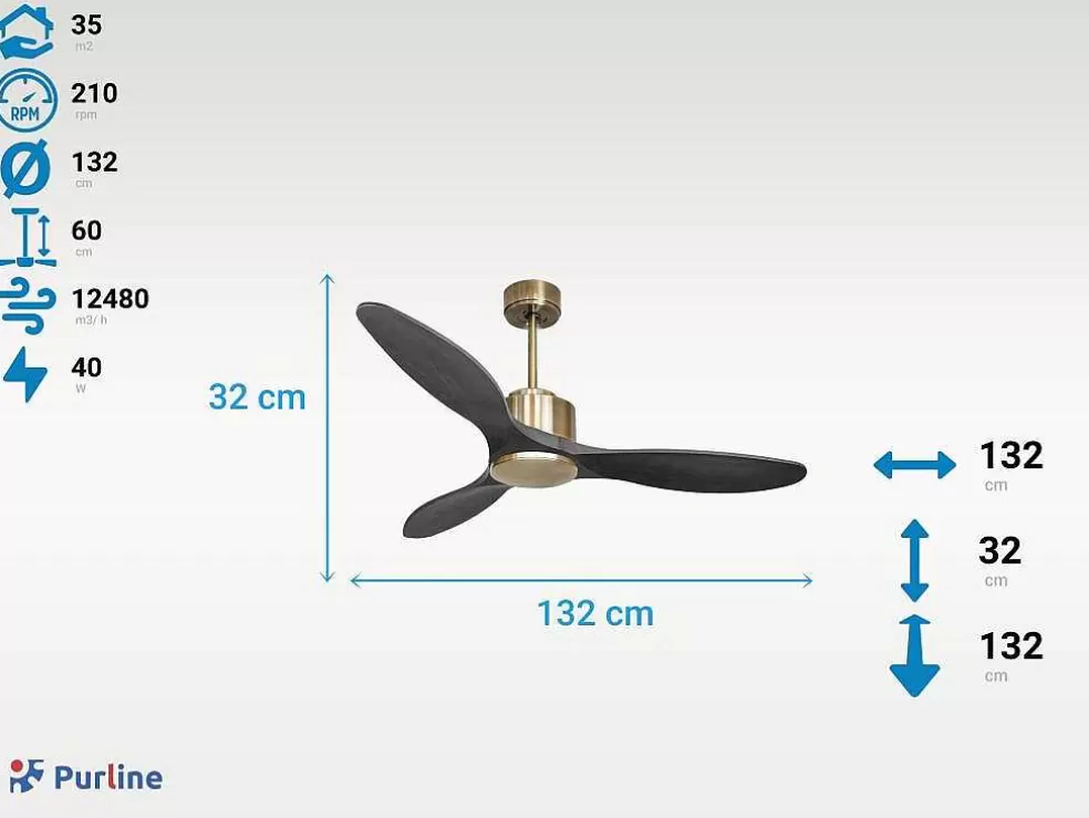 Purline Ventilador De Tecto Reversivel Termostato Regulavel Termostato Wifi Motor Dc Tectos Inclinados Controlo Remoto Luz De Tres Tons Memória Hipersilenciosa* Ventilador