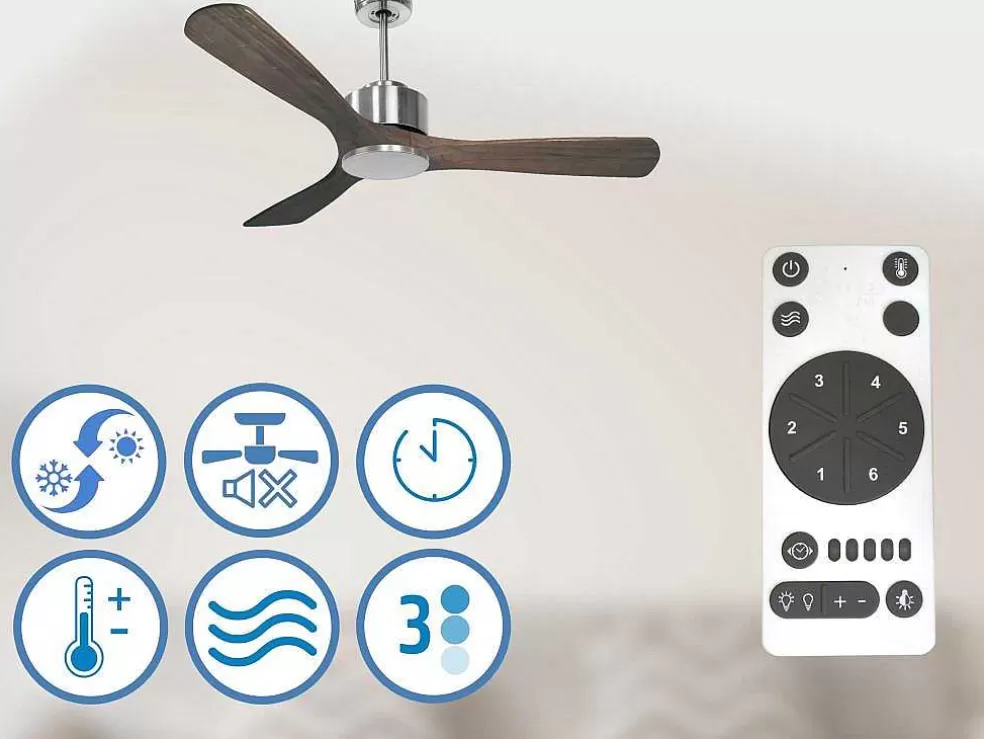 Purline Ventilador De Tecto Reversivel Termostato Regulavel Termostato Wifi Motor Dc Tectos Inclinados Controlo Remoto Luz De Tres Tons Memória Hipersilenciosa* Ventilador