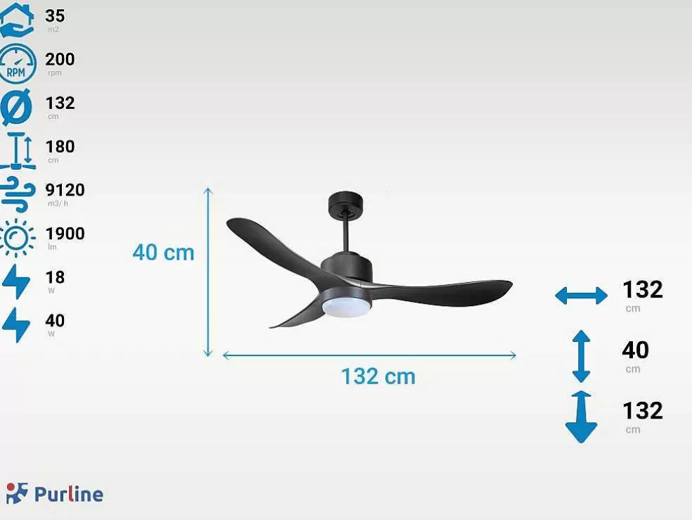 Purline Ventilador De Tecto Reversivel Termostato Regulavel Termostato Wifi Motor Dc Tectos Inclinados Controlo Remoto Luz De Tres Tons Memória Hipersilenciosa* Ventilador