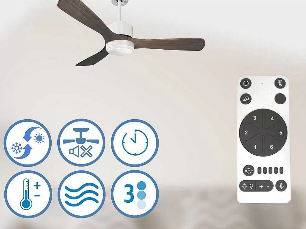 Purline Ventilador De Tecto Reversivel Termostato Regulavel Termostato Wifi Motor Dc Tectos Inclinados Controlo Remoto Luz De Tres Tons Memória Hipersilenciosa* Ventilador