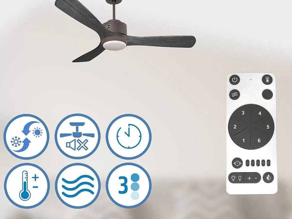 Purline Ventilador De Tecto Reversivel Termostato Regulavel Termostato Wifi Motor Dc Tectos Inclinados Controlo Remoto Luz De Tres Tons Memória Hipersilenciosa* Ventilador