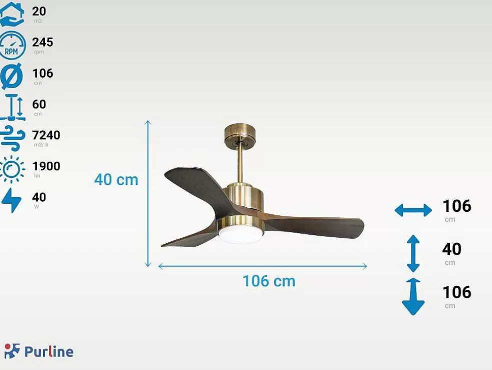 Purline Ventilador De Tecto Reversivel Termostato Regulavel Termostato Wifi Motor Dc Tectos Inclinados Controlo Remoto Luz De Tres Tons Memória Hipersilenciosa* Ventilador