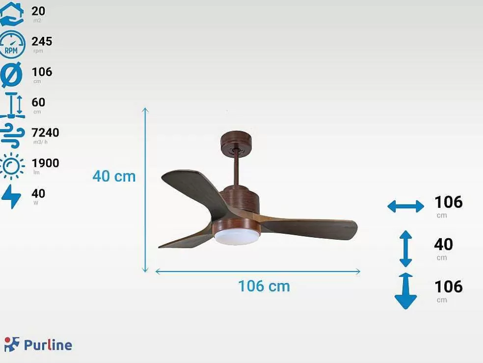 Purline Ventilador De Tecto Reversivel Termostato Regulavel Termostato Wifi Motor Dc Tectos Inclinados Controlo Remoto Luz De Tres Tons Memória Hipersilenciosa* Ventilador