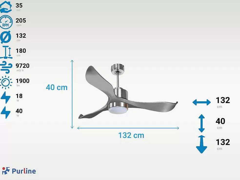 Purline Ventilador De Tecto Reversivel Termostato Reversivel Termostato Regulavel Wifi Motor Dc Tectos Inclinados Controlo Remoto Memória Luminosa De Tres Tons* Ventilador