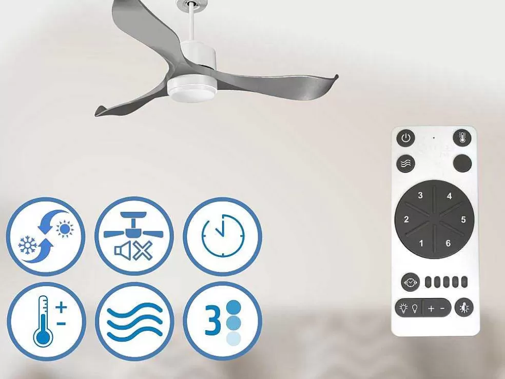 Purline Ventilador De Tecto Reversivel Termostato Reversivel Termostato Regulavel Wifi Motor Dc Tectos Inclinados Controlo Remoto Memória Luminosa De Tres Tons* Ventilador