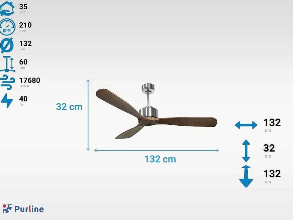 Purline Ventilador De Tecto Wifi Com Motor Dc Controlo Remoto Hypersilence Fullwood Memory* Ventilador