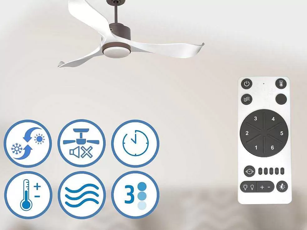 Purline Ventilador De Tecto Wifi Motor Dc Controlo Remoto Adaptador De Luz De Tres Tons 2/3 Laminas Hypersilence Memória* Ventilador