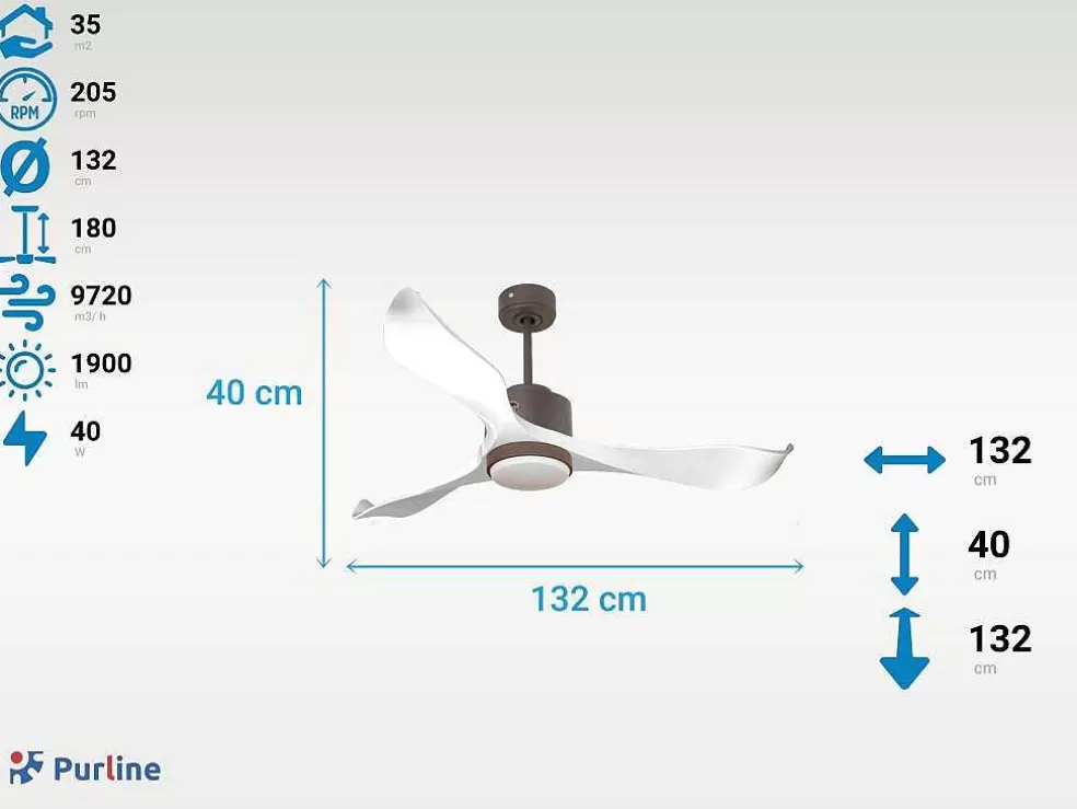 Purline Ventilador De Tecto Wifi Motor Dc Controlo Remoto Adaptador De Luz De Tres Tons 2/3 Laminas Hypersilence Memória* Ventilador