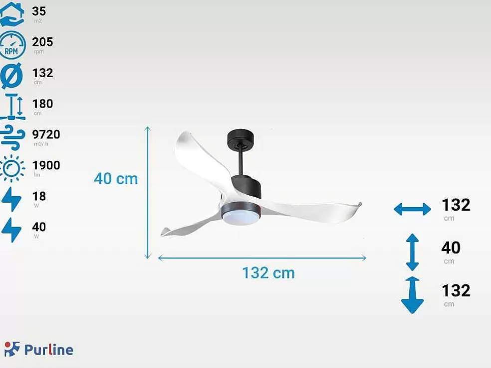 Purline Ventilador De Tecto Wifi Motor Dc Controlo Remoto Adaptador De Luz De Tres Tons 2/3 Laminas Hypersilence Memória* Ventilador