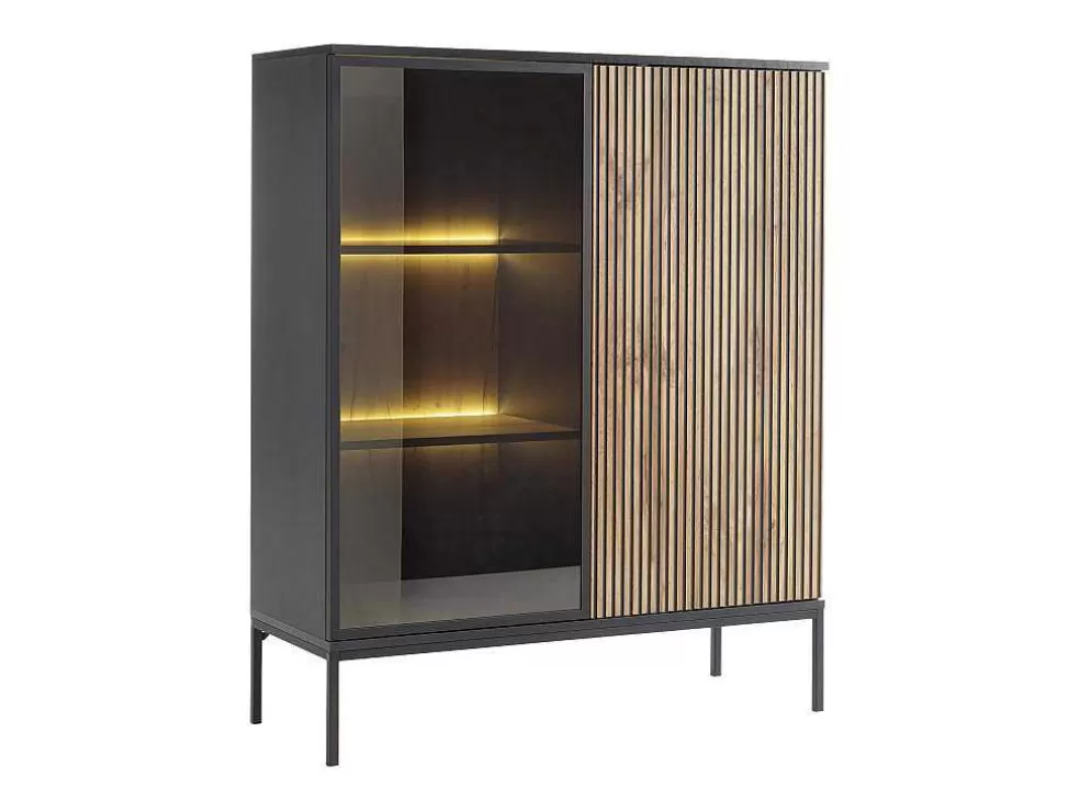Vente-unique Vitrina 2 Portas Com Leds Mdf E Vidro Fumado Preto E Natural - Ovila* Biblioteca, Vitrina, Estante