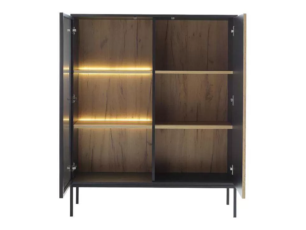 Vente-unique Vitrina 2 Portas Com Leds Mdf E Vidro Fumado Preto E Natural - Ovila* Biblioteca, Vitrina, Estante