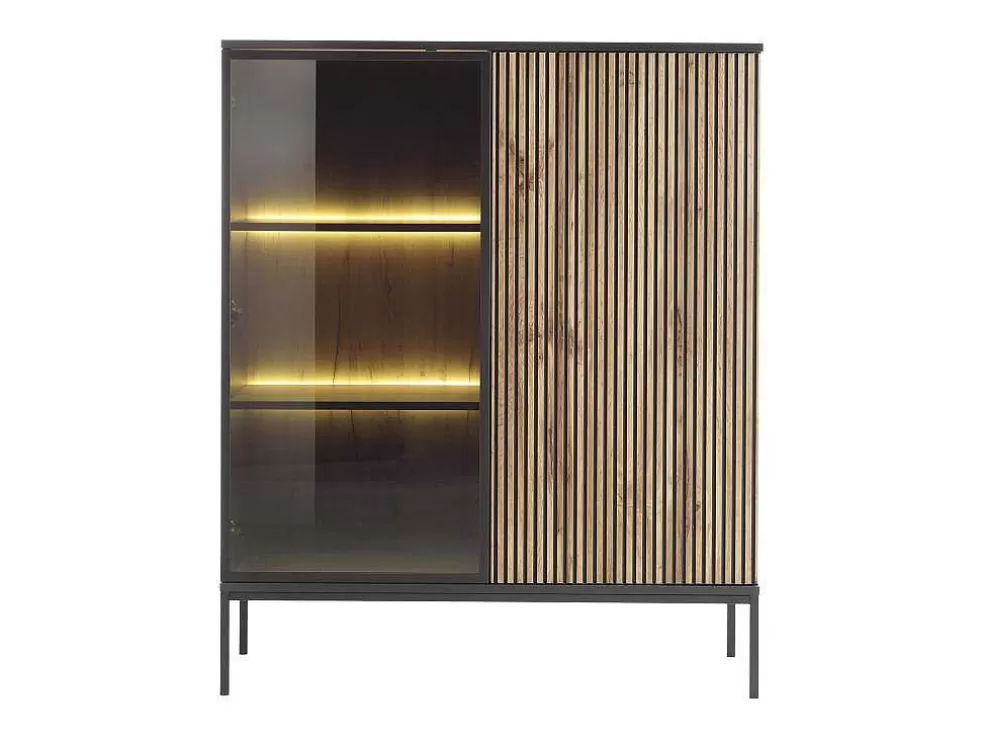 Vente-unique Vitrina 2 Portas Com Leds Mdf E Vidro Fumado Preto E Natural - Ovila* Biblioteca, Vitrina, Estante