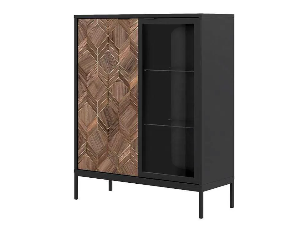 Vente-unique Vitrina 2 Portas Com Leds Preto E Natural Escuro - Mialine* Biblioteca, Vitrina, Estante
