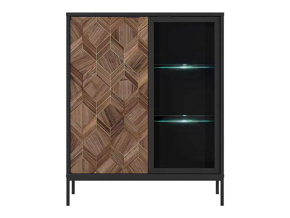 Vente-unique Vitrina 2 Portas Com Leds Preto E Natural Escuro - Mialine* Biblioteca, Vitrina, Estante