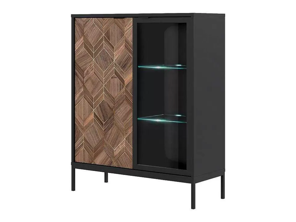 Vente-unique Vitrina 2 Portas Com Leds Preto E Natural Escuro - Mialine* Biblioteca, Vitrina, Estante