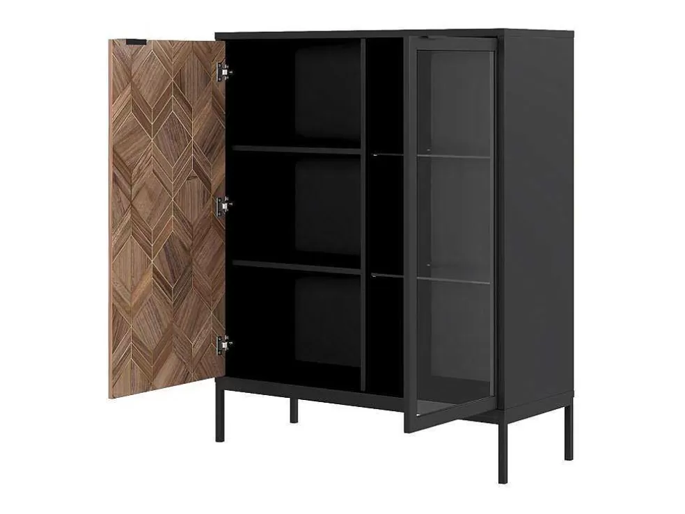 Vente-unique Vitrina 2 Portas Com Leds Preto E Natural Escuro - Mialine* Biblioteca, Vitrina, Estante